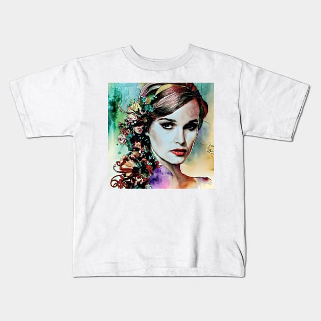 watercolor image of Natalie Kids T-Shirt by bogfl